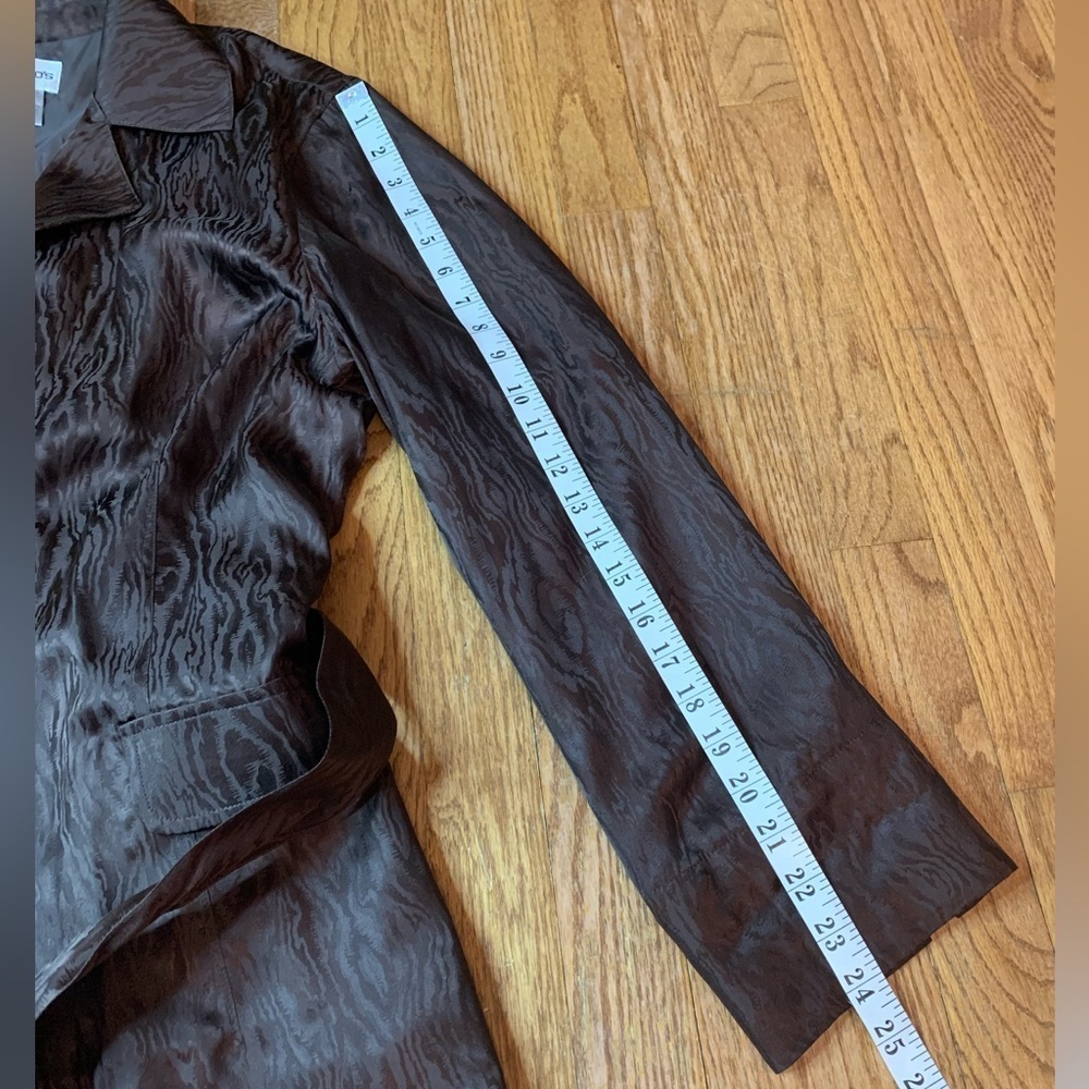 Chico’s 100% Silk Woodgrain Moire Belted Jacket Blazer Brown Size 3 (XL) - Picture 6 of 7